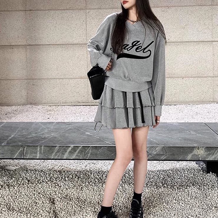 Vネックロゴトレーナー×ティアードミニスカート 2点SET 秋 | SHEENA  | 詳細画像6 