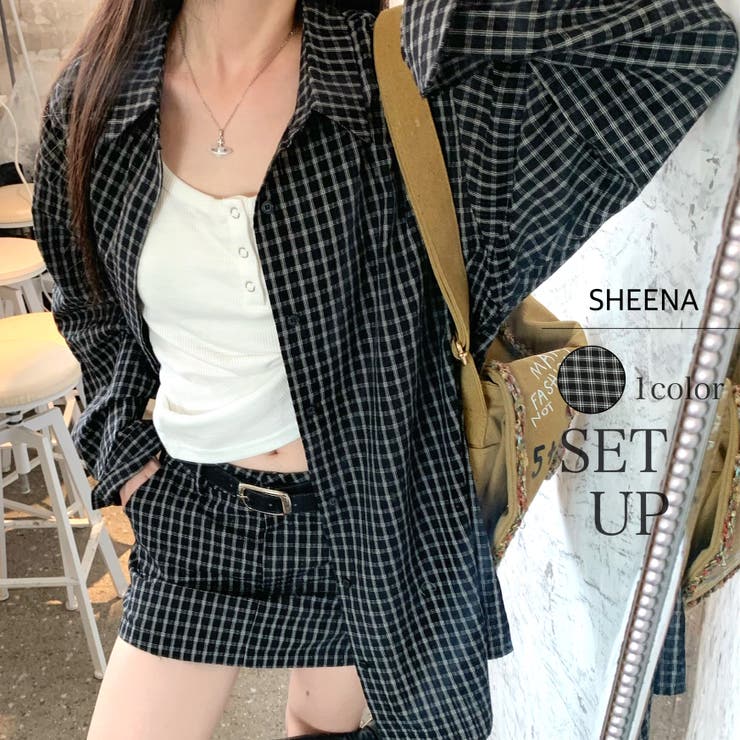 セットアップ オーバーサイズチェックシャツ×インパン付チェック
