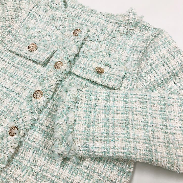 スプリングツイードノーカラーショートジャケット 春 夏[品番
