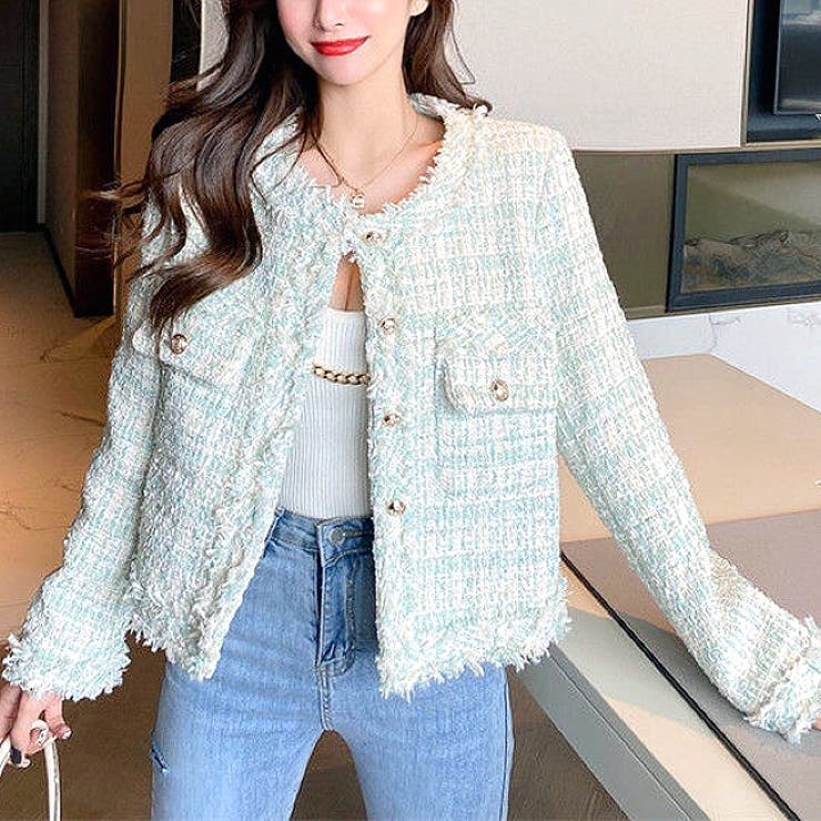 スプリングツイードノーカラージャケットsサイズ LIP SERVICE（リップサービス）｜ スプリングツイードノーカラー