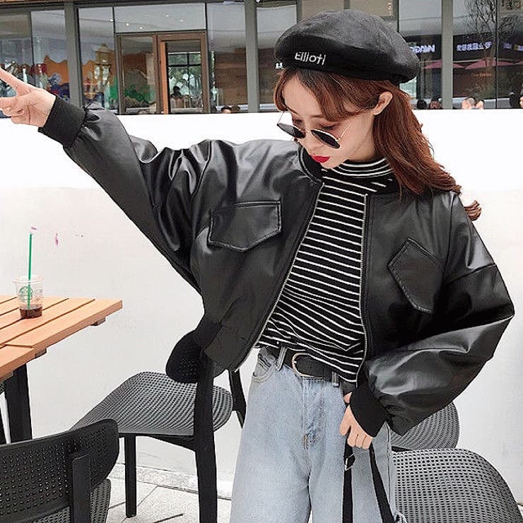 エコレザークロップド丈ブルゾン 秋 冬 | SHEENA  | 詳細画像3 