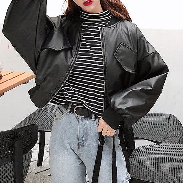 エコレザークロップド丈ブルゾン 秋 冬 | SHEENA  | 詳細画像4 