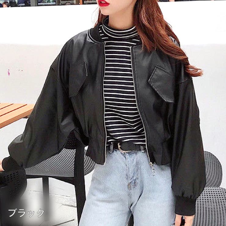 ブラック | エコレザークロップド丈ブルゾン 秋 冬 | SHEENA 