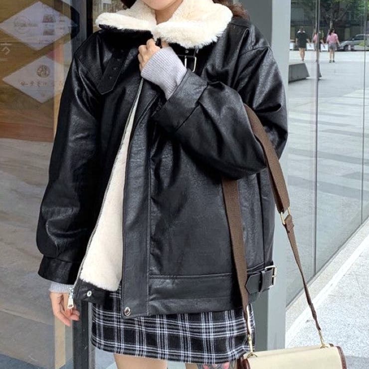 裏ソフトファーフェイクレザーブルゾン 秋 冬[品番：SHNW0010449