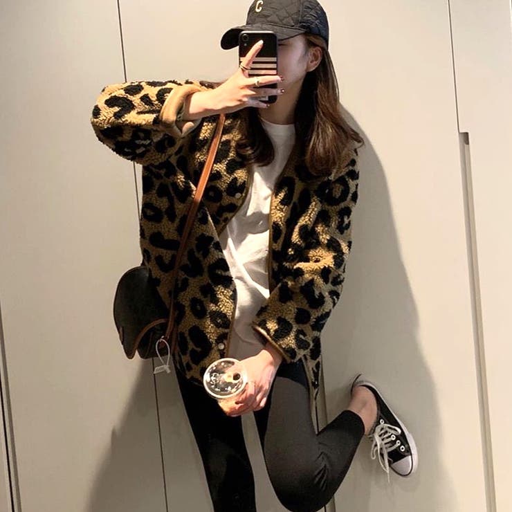 レオパード柄ノーカラーボアブルゾン 秋 冬[品番：SHNW0011790