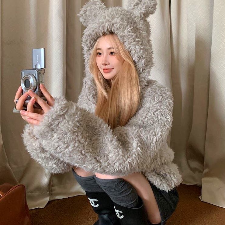 耳付きソフトボアパーカーブルゾン 秋 冬[品番：SHNW0011940