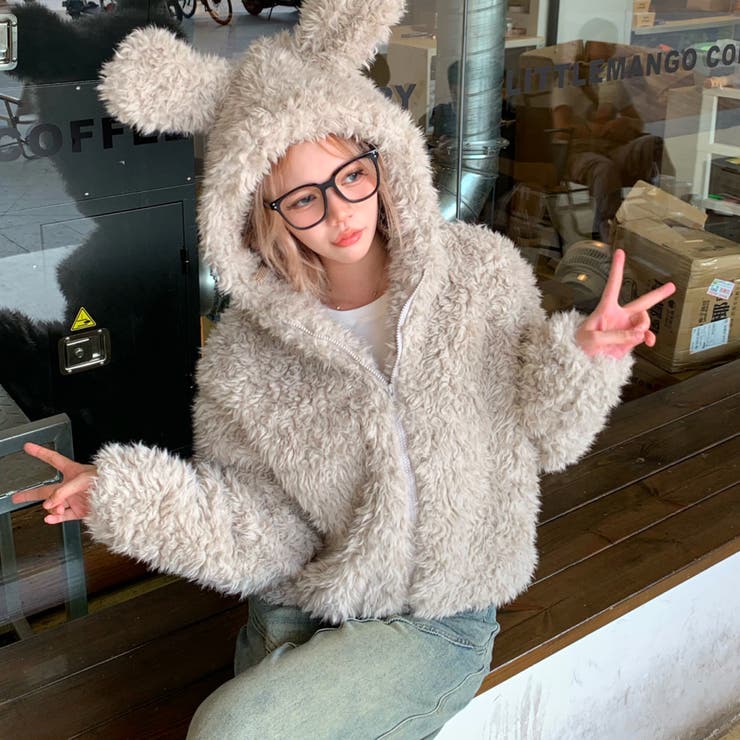 耳付きソフトボアパーカーブルゾン 秋 冬[品番：SHNW0011940]｜SHEENA