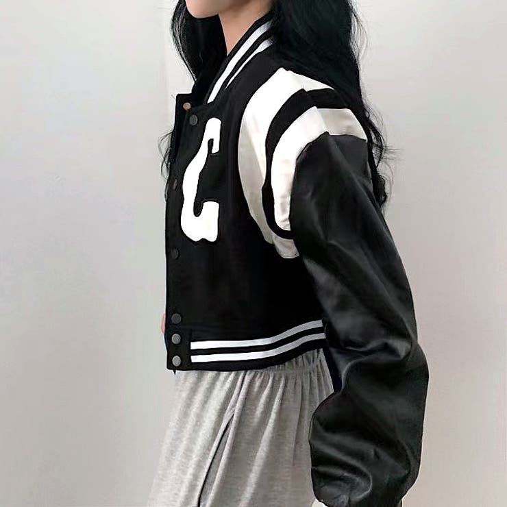 刺しゅうロゴショート丈スタジャン 秋 冬[品番：SHNW0012001