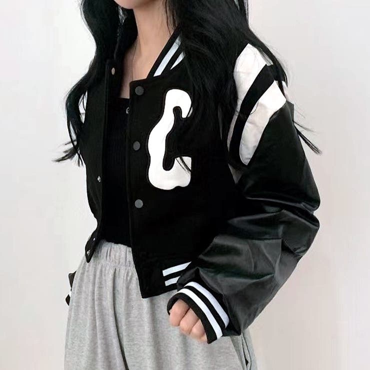 ↓値下げ中【 】ワンポイントロゴ ショート丈 スタジャン 刺しゅうロゴショート丈スタジャン 秋 冬[品番：SHNW0012001]｜SHEENA