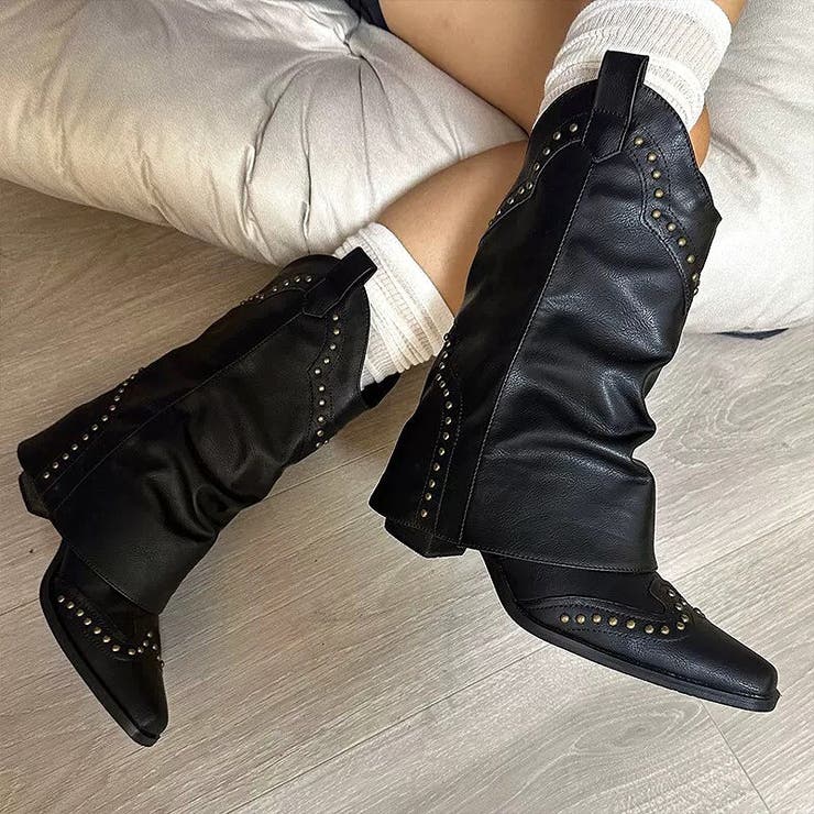 ヴィンテージライクスタッズ付ウエスタンカバーブーツ 秋 冬 | SHEENA  | 詳細画像14 