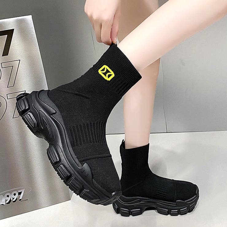 厚底スニーカーソールソックスブーツ 秋 冬[品番：SHNW0012140