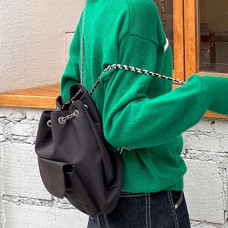 韓国大人気】The Barnnet ツイード ドローストリング チェーンリュック