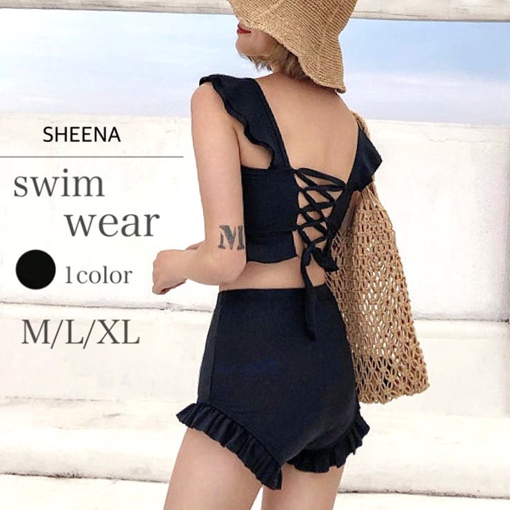 バックレースアップリボンフリルビキニスイムウェア 水着 夏[品番
