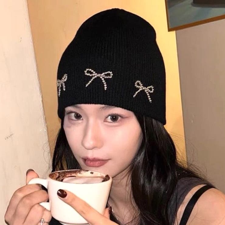 ビーズリボンニットビーニー 秋 冬[品番：SHNW0011590]｜SHEENA