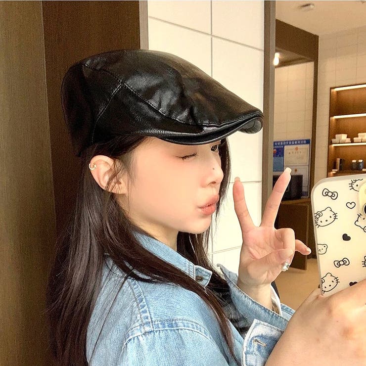 フェイクレザーハンチング帽 秋 冬[品番：SHNW0011592]｜SHEENA