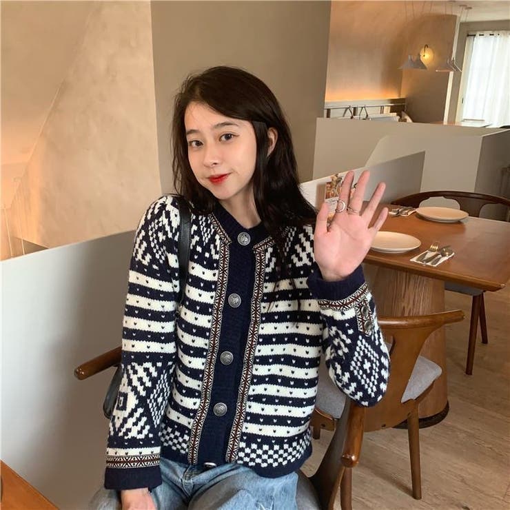 ニットカーディガンかわいい秋冬 配色 セーターコート レディース 品番 Shnw Achic アシック のレディース ファッション通販 Shoplist ショップリスト