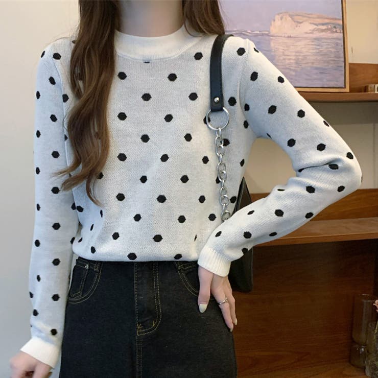 水玉ドットパッチワークニットセーター　45rpm 水玉ドットパッチワークニットセーター 45rpm