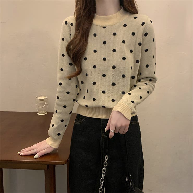 水玉セーター シンプル カジュアル[品番：SHNW0005873]｜Achic