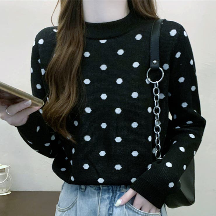 水玉セーター シンプル カジュアル[品番：SHNW0005873]｜Achic