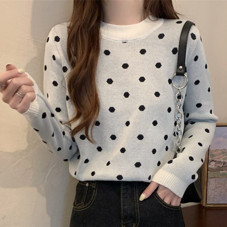 水玉セーター シンプル カジュアル[品番：SHNW0005873]｜Achic