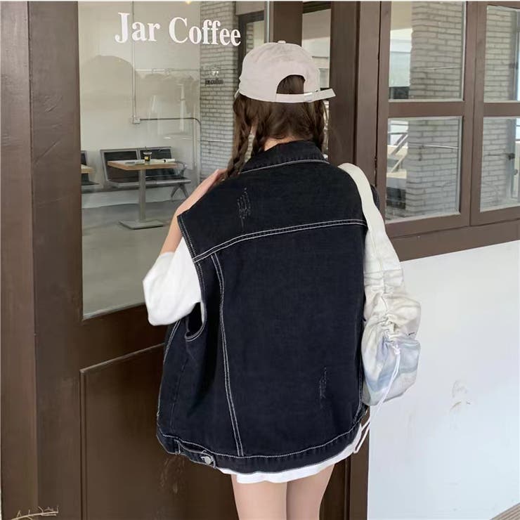 デニムベスト ルーズデニムベスト 重ね着[品番:SHNW0006738 デニムベスト ルーズデニムベスト 重ね着[品番:SHNW0006738