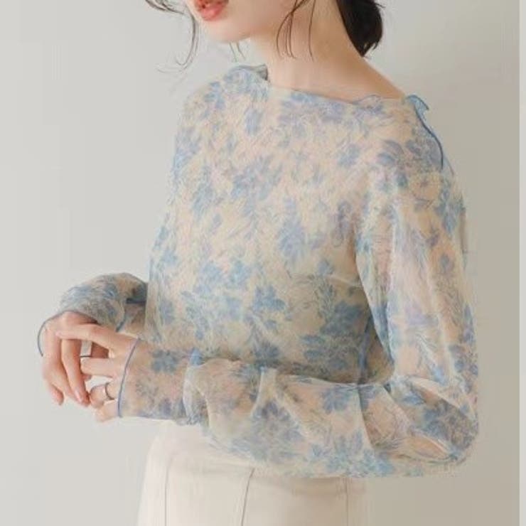 希少⭐HERMES⭐トップス プリント柄 タートルネックシアーメッシュ 花柄トップス[品番