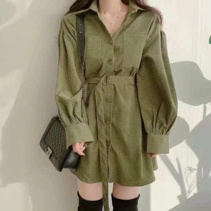 ミニシャツワンピース ベルト付き 低身長[品番：SHNW0007815
