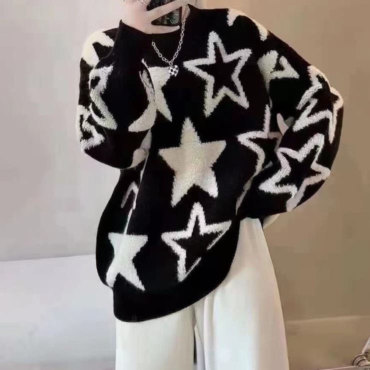 星柄ニットセーター 刺 立体感[品番：SHNW0008154]｜Achic（アシック