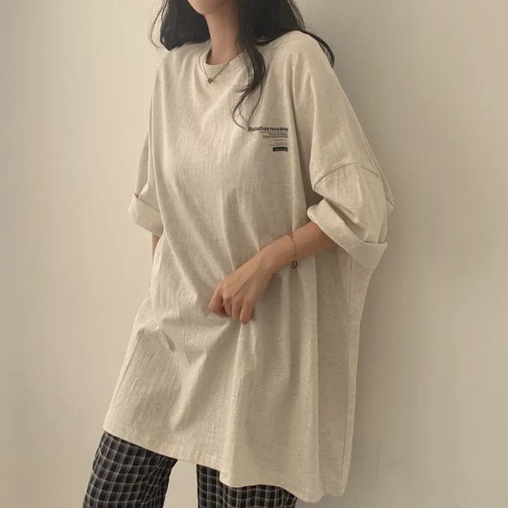 オーバーサイズ英文字ロゴプリント半袖Tシャツ[品番