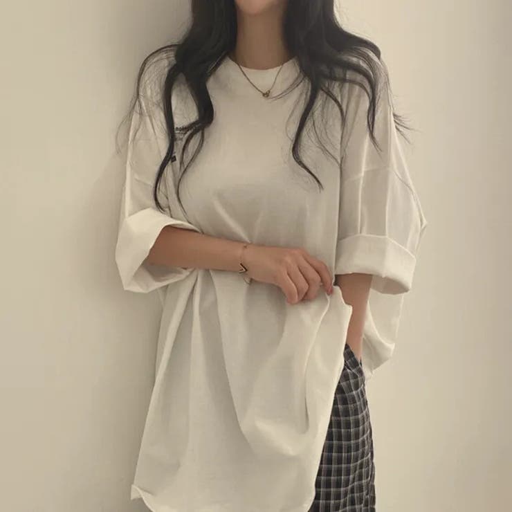 オーバーサイズ英文字ロゴプリント半袖Tシャツ[品番