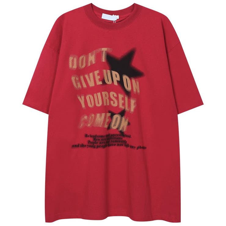 レトロ英文字ロゴプリント 綿100％半袖Tシャツ オーバーサイズ