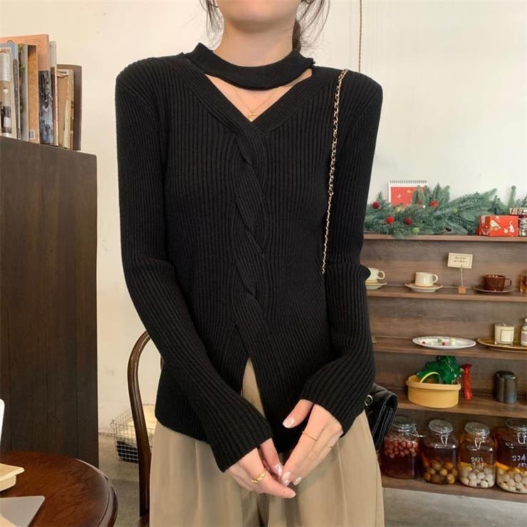 ブラック | 長袖ニット 長袖カットソー ニットトップス | Achic