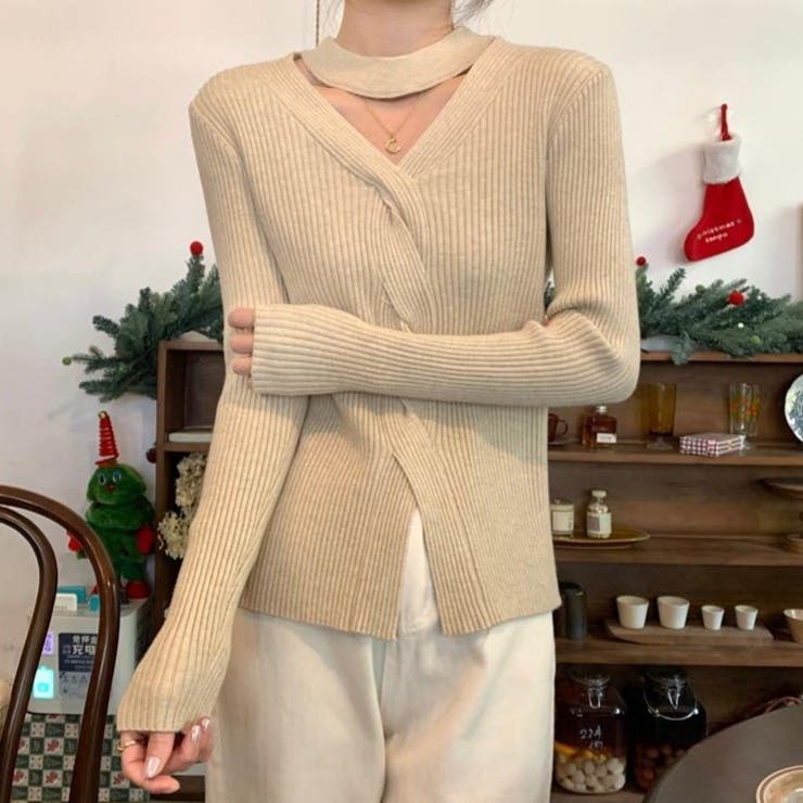 ライトベージュ | 長袖ニット 長袖カットソー ニットトップス | Achic