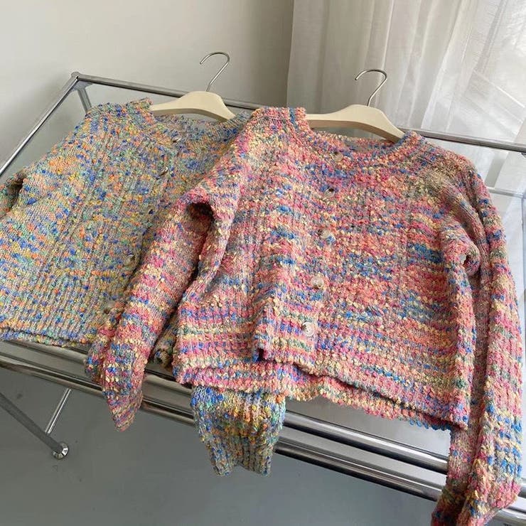 ミックスカラーニットカーディガンカラフル[品番：SHNW0010336]｜Achic