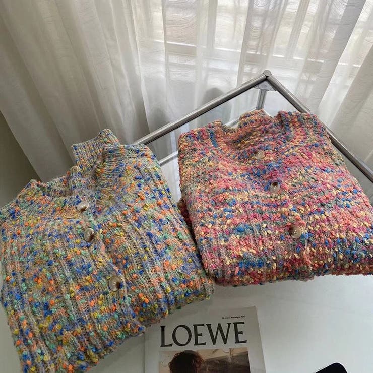 ミックスカラーニットカーディガンカラフル[品番：SHNW0010336]｜Achic