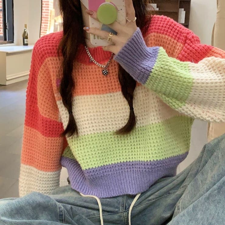 H BEAUTY&YOUTH 24AW レインボー スパーク ニット 80周年記念アイテム】スノーレオパードボトルネックインターシャ