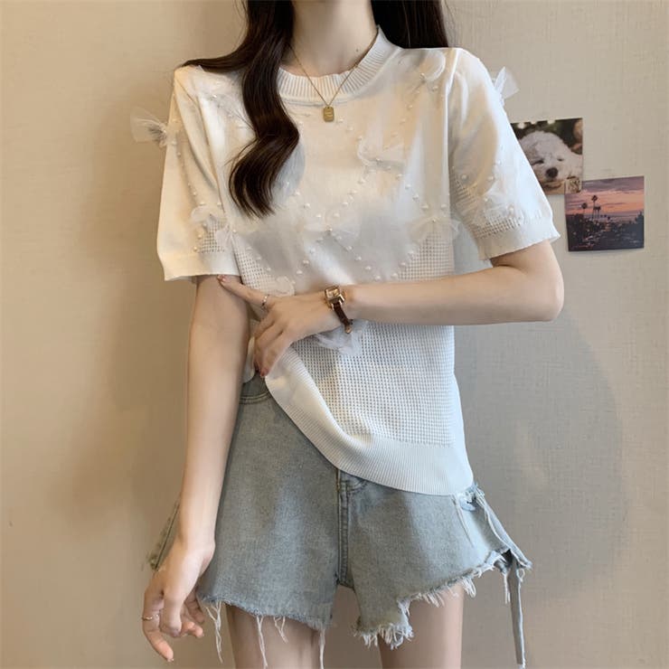 CHANEL リボンモチーフ 半袖ニット 34 CHANEL リボンモチーフ 半袖ニット 34