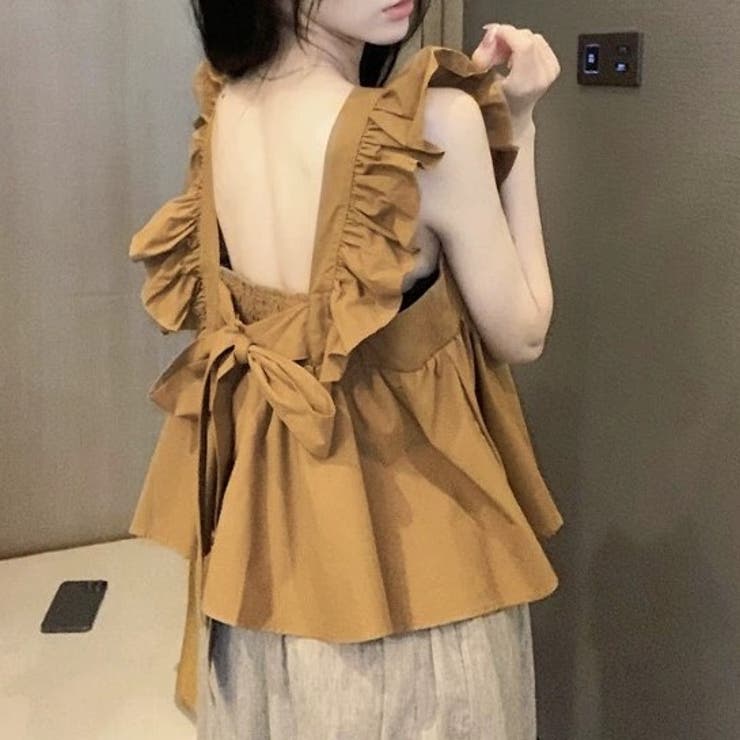 スクエアネックフリルノースリーブトップス[品番：SHNW0010961]｜Achic