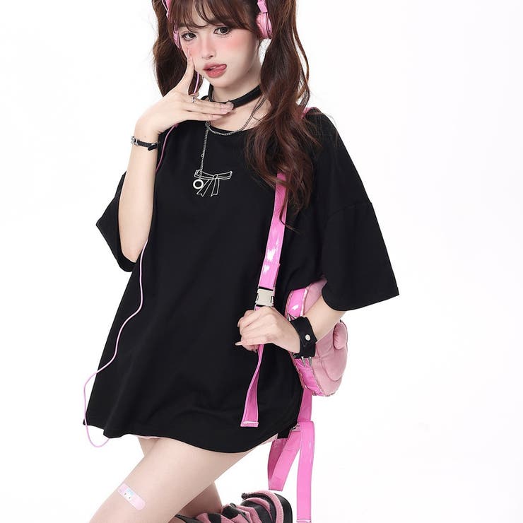 バックレースアップリボンTシャツ[品番：SHNW0011189]｜Achic