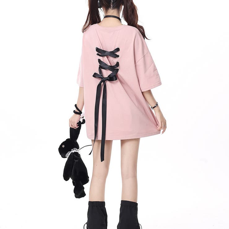 バックレースアップリボンTシャツ[品番：SHNW0011189]｜Achic