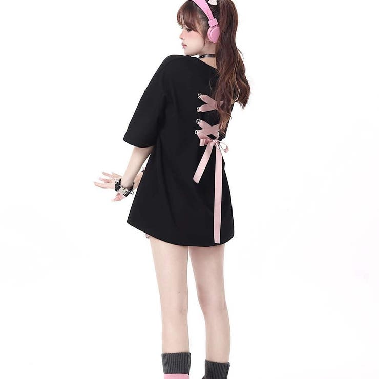 バックレースアップリボンTシャツ[品番：SHNW0011189]｜Achic