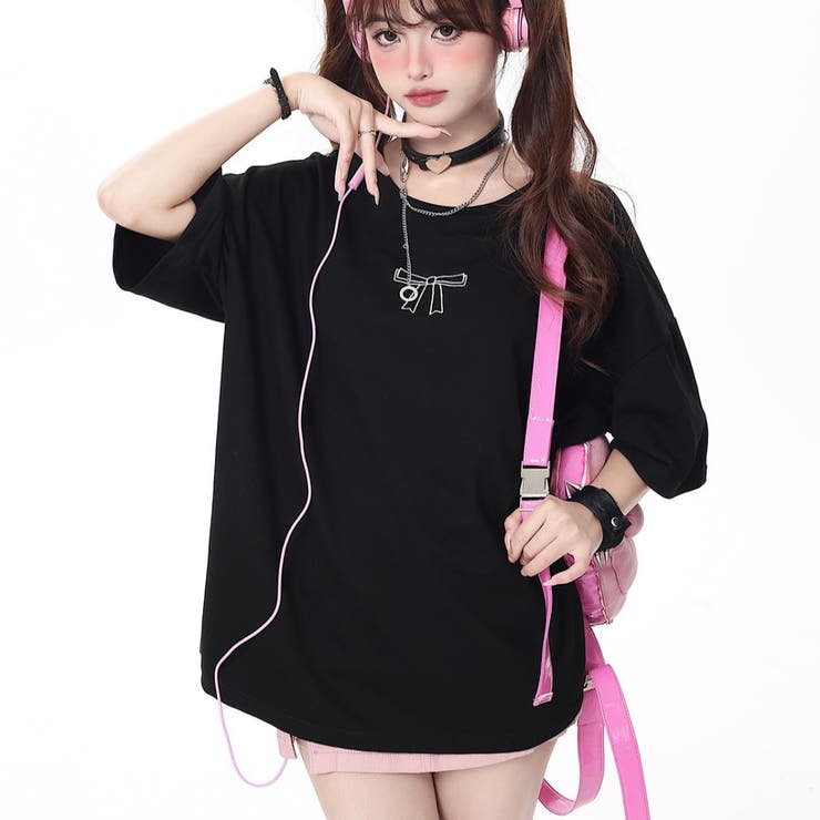 バックレースアップリボンTシャツ[品番：SHNW0011189]｜Achic