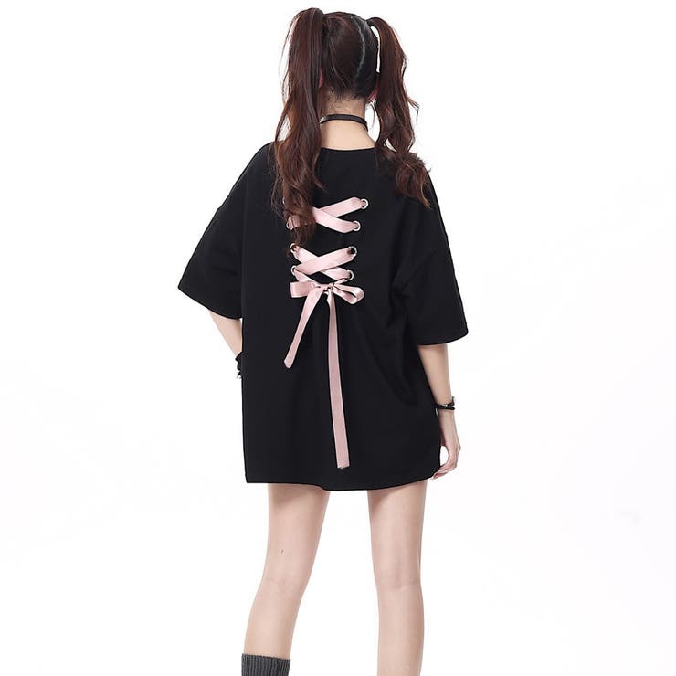 バックレースアップリボンTシャツ[品番：SHNW0011189]｜Achic
