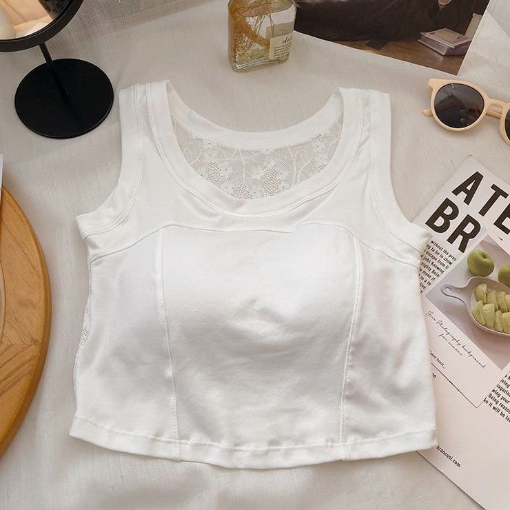 ホワイト | レース付きタンクトップ | Achic