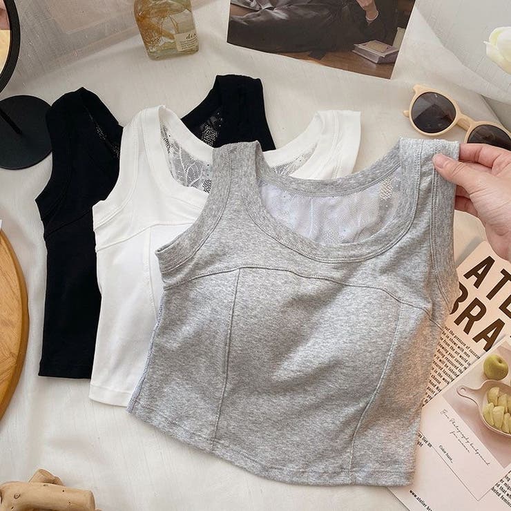 グレー | レース付きタンクトップ | Achic