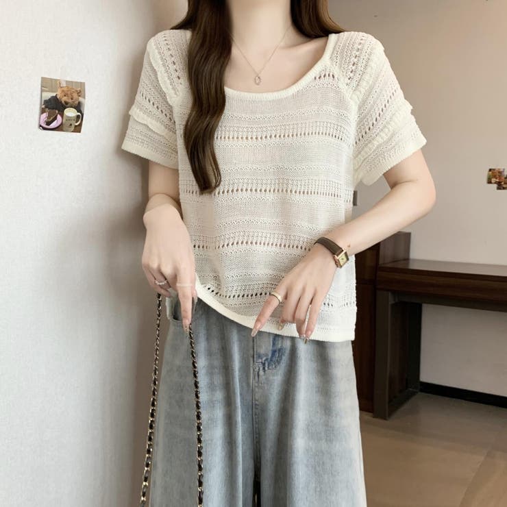 透かし編み半袖ニット Tシャツ | Achic | 詳細画像10 