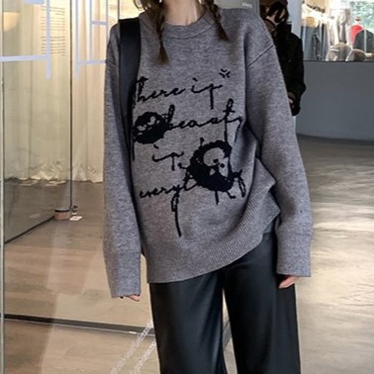 面白い落書きニットプルオーバー[品番：SHNW0011618]｜Achic（アシック