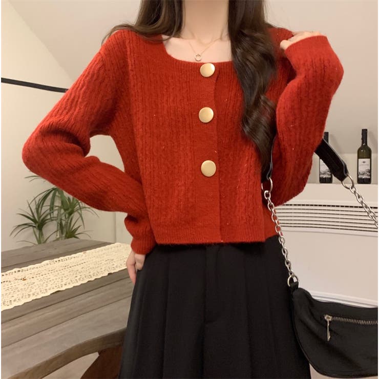 レッド | 長袖ニットカーディガン | Achic