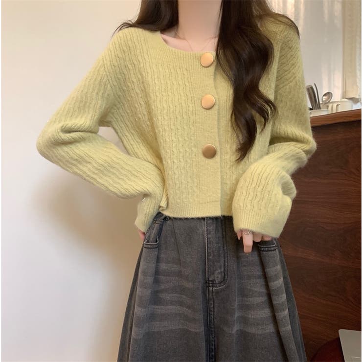 マスタード | 長袖ニットカーディガン | Achic