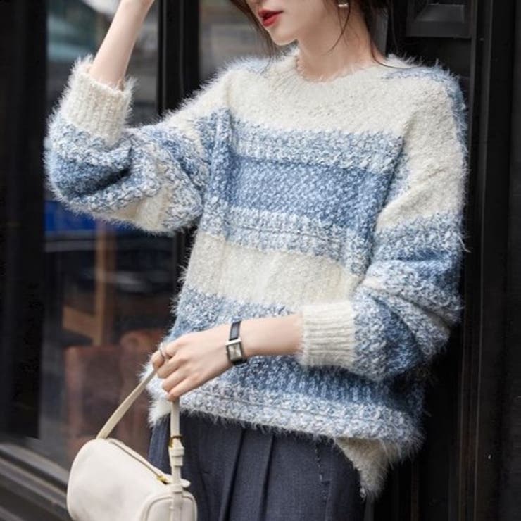 ボーダー クロップド丈 シャギーニット | Achic | 詳細画像2 